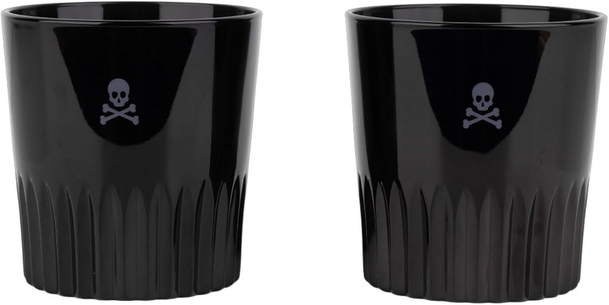 Set van 2 Whiskyglazen - 345 ml, Zwart Glas met Doodskoplogo