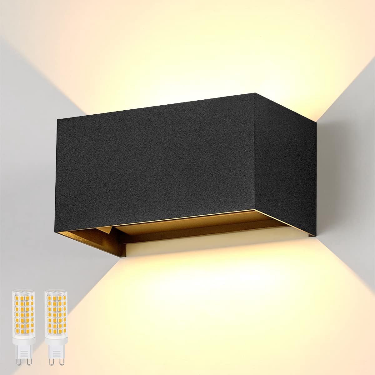 20W Wandlamp voor Binnen en Buiten - Verstelbare Aluminium Wandverlichting met G9 Lampen - IP65 Geschikt voor Slaapkamer, Woonkamer, Trap - Zwart en Warm Wit