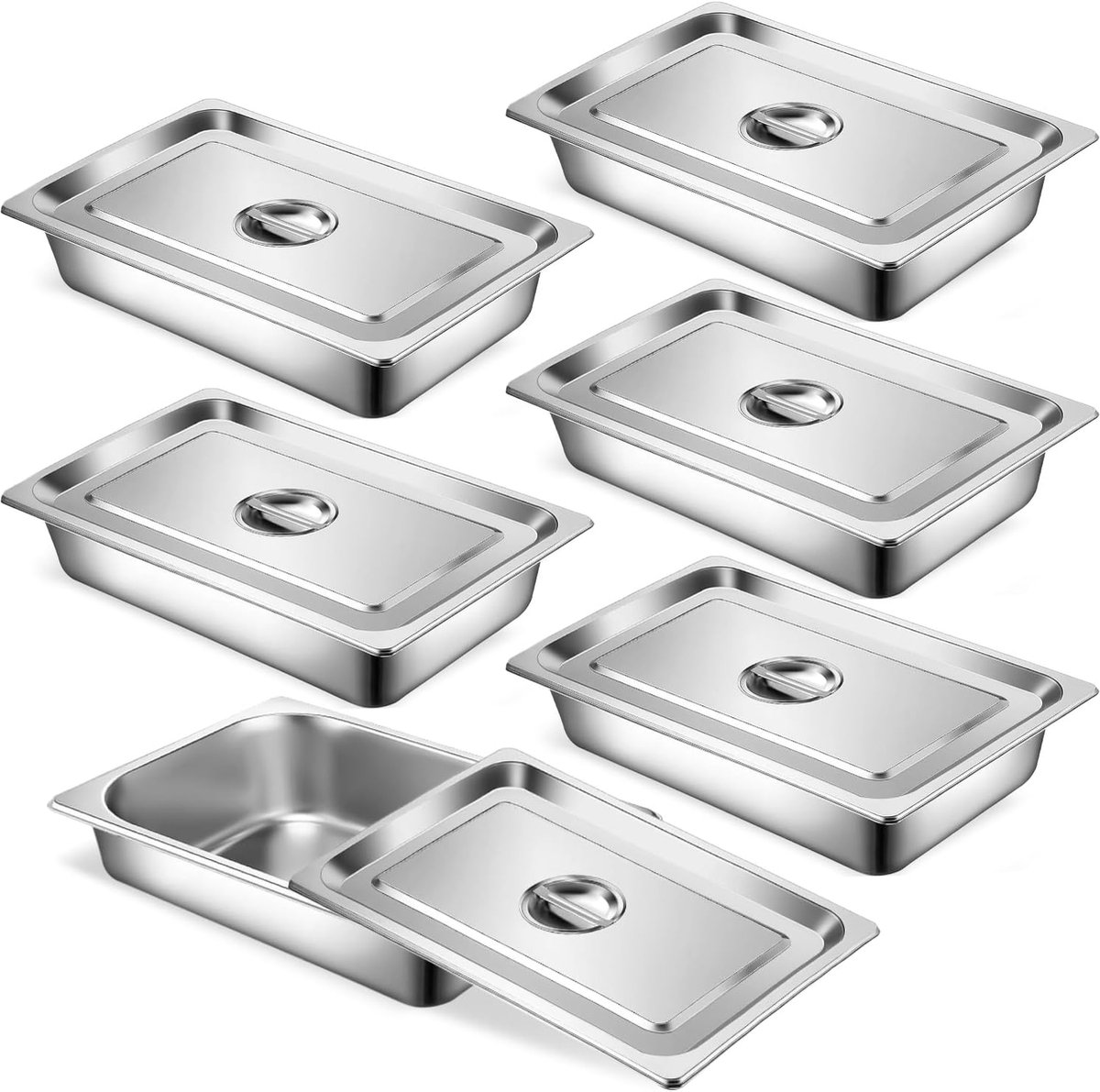Set van 6 RVS Hotelpannen - 1/2 Grootte 6 Inch Diep met Deksels