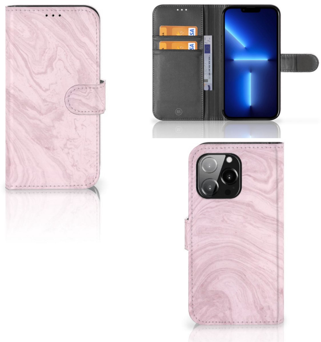iPhone 13 Pro Bookcase Marble Pink - Origineel Cadeau Vriendin