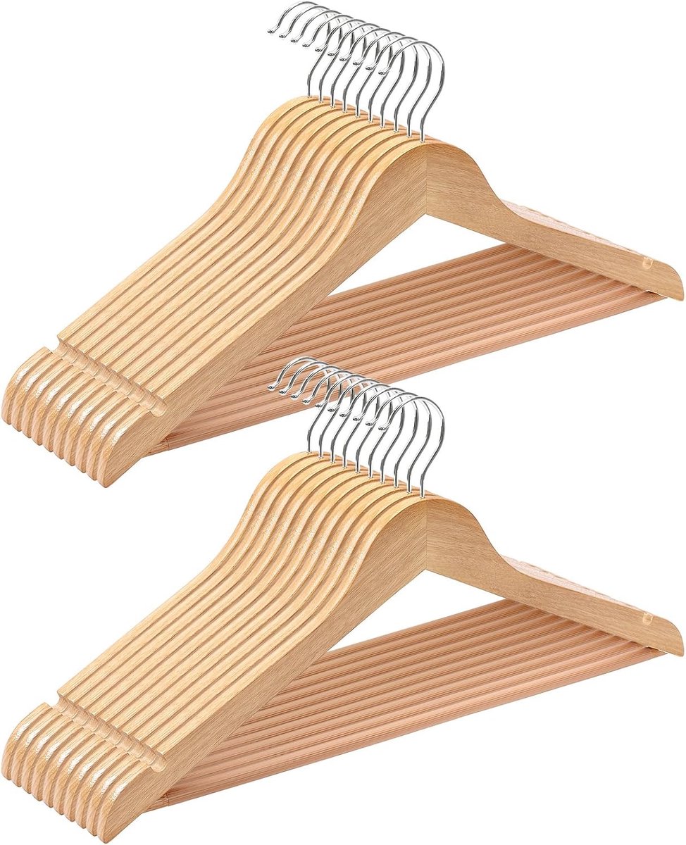 Duurzame Houten Kleerhangers Set van 20 Stuks met 360° Draaibare Haak
