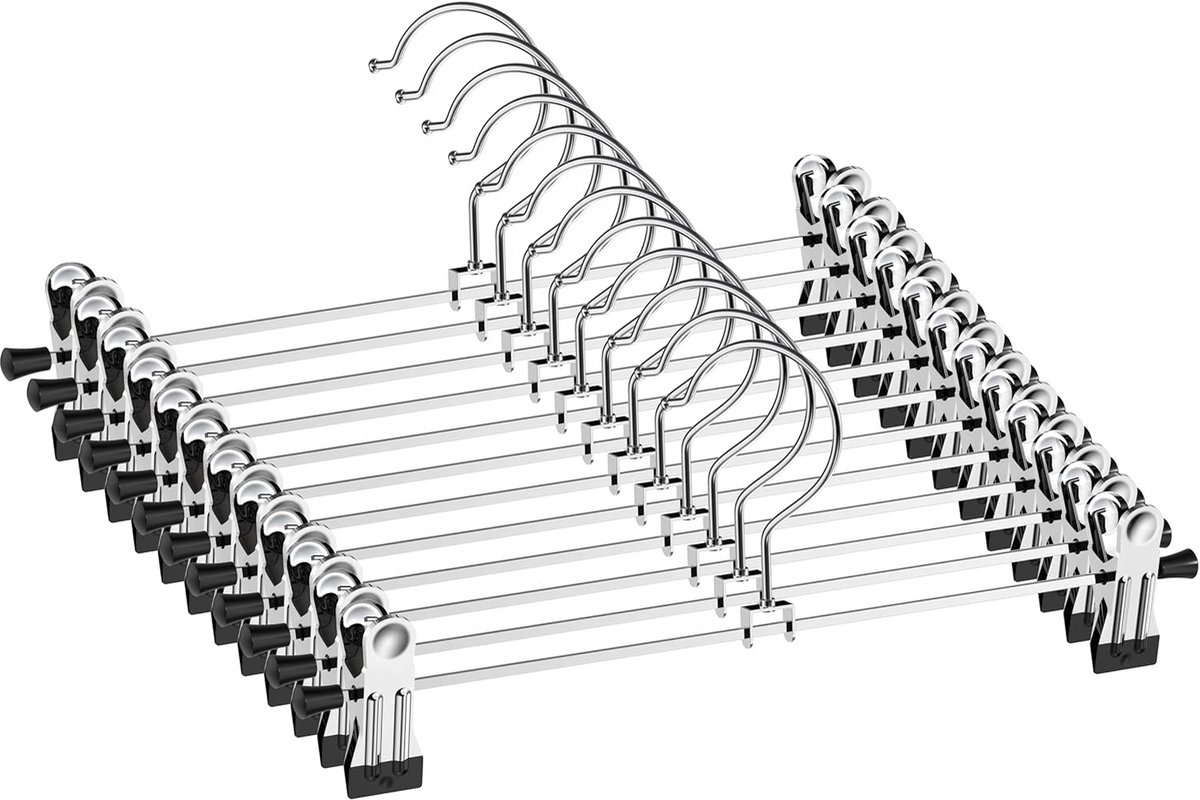 Multifunctionele Broekhangers met Clips - 12 Stuks voor Efficiënte Kledingopslag