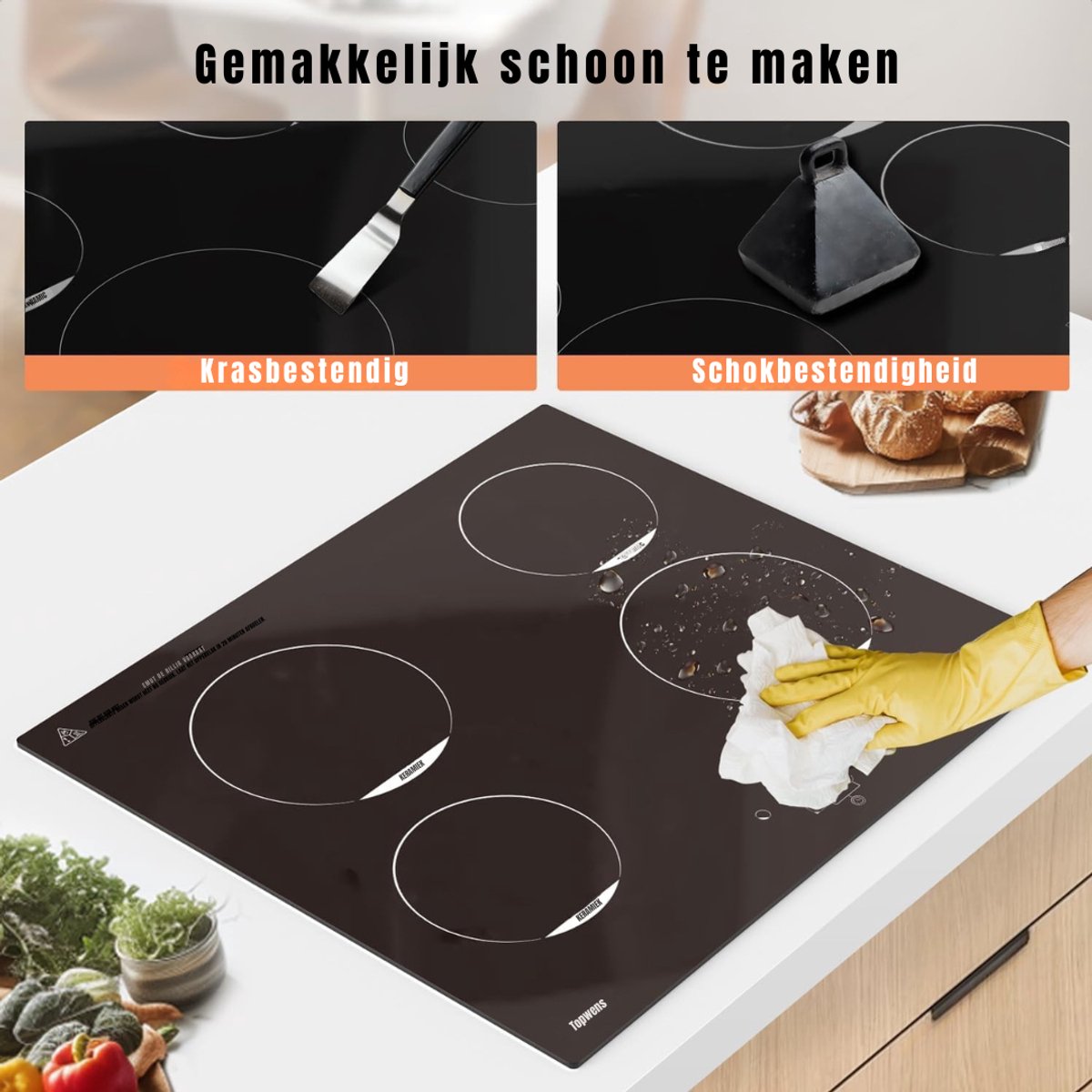 DYNA® Elektrische Kookplaat 4 Pits - Elektrische Fornuis - Elektrische Kookplaat Vrijstaand - 4 Kookzones - Kinderslot - Zwart - 68cm x 63cm x 11cm