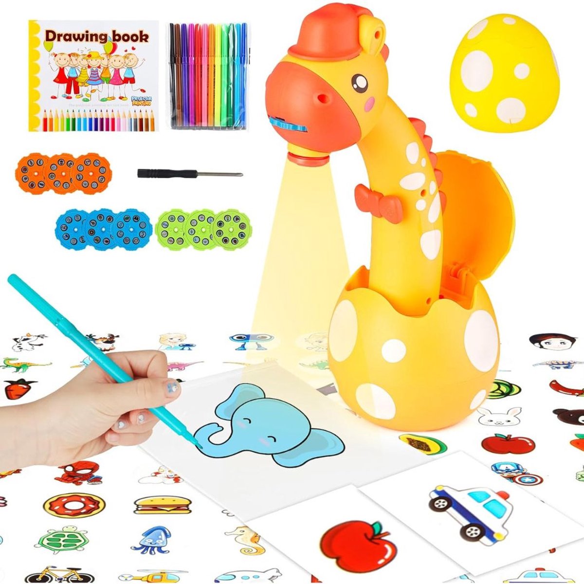 DYNA® Tekenprojector - Kinder Tekenprojector - Dinosaurus - Geel - 17cm x 17cm x 21cm