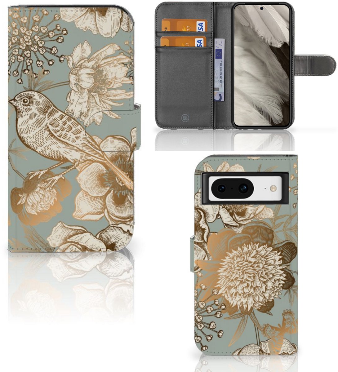 Hoesje voor Google Pixel 8 Vintage Bird Flowers
