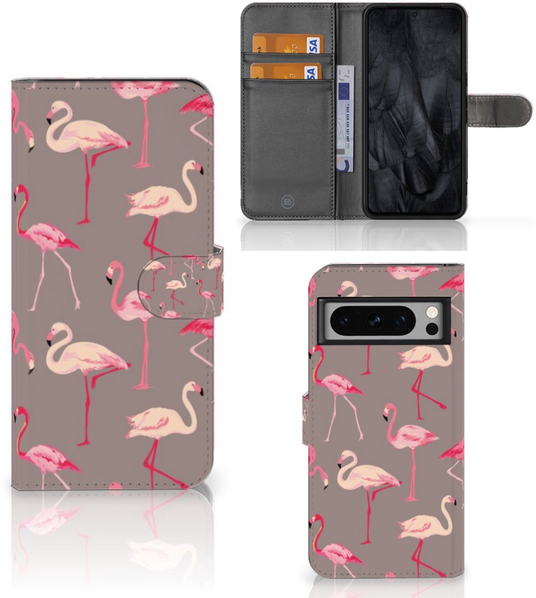 Book Case voor Google Pixel 8 Pro Telefoonhoesje met Pasjes Flamingo