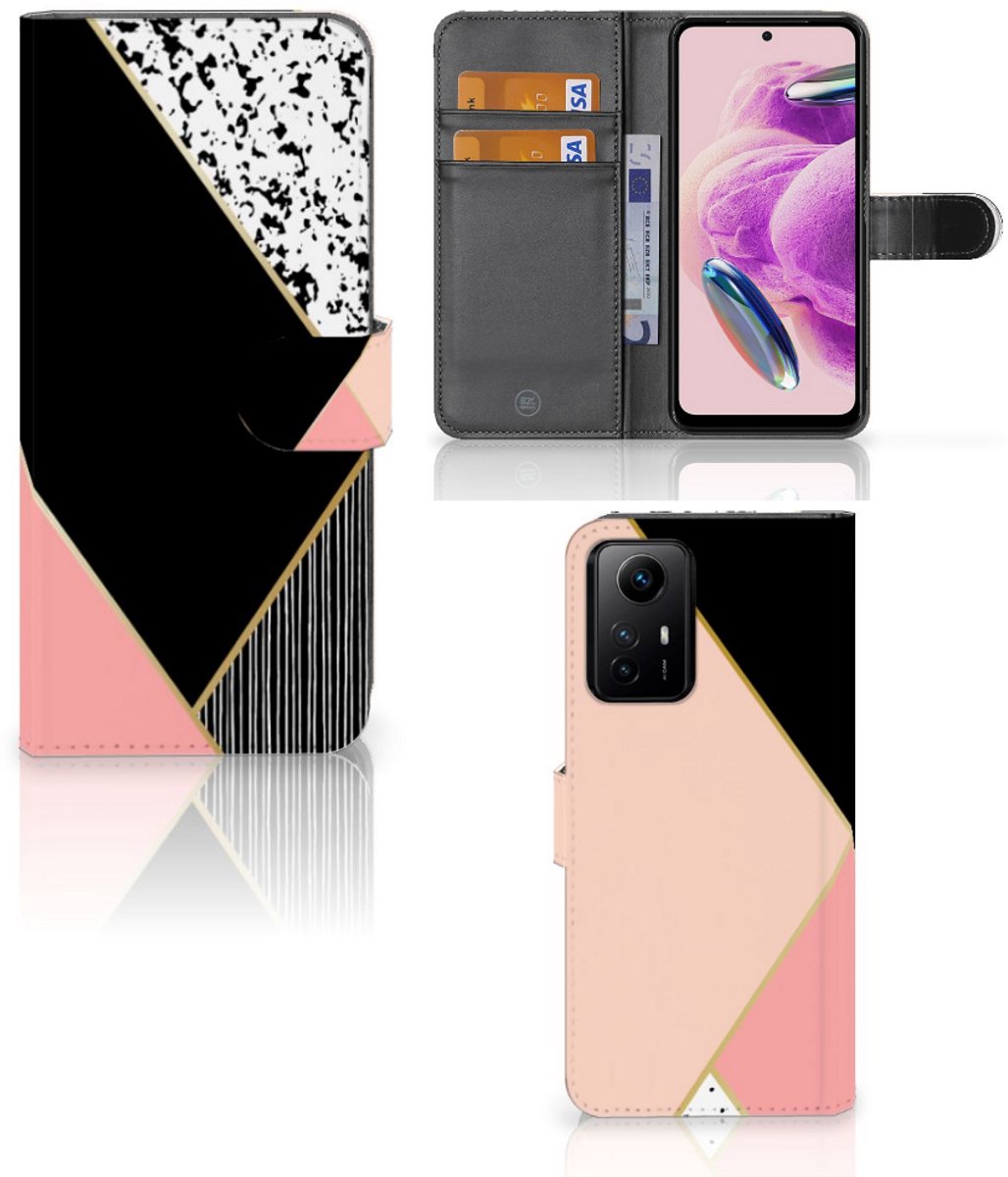 Xiaomi Redmi Note 12S Book Case Zwart Roze Vormen