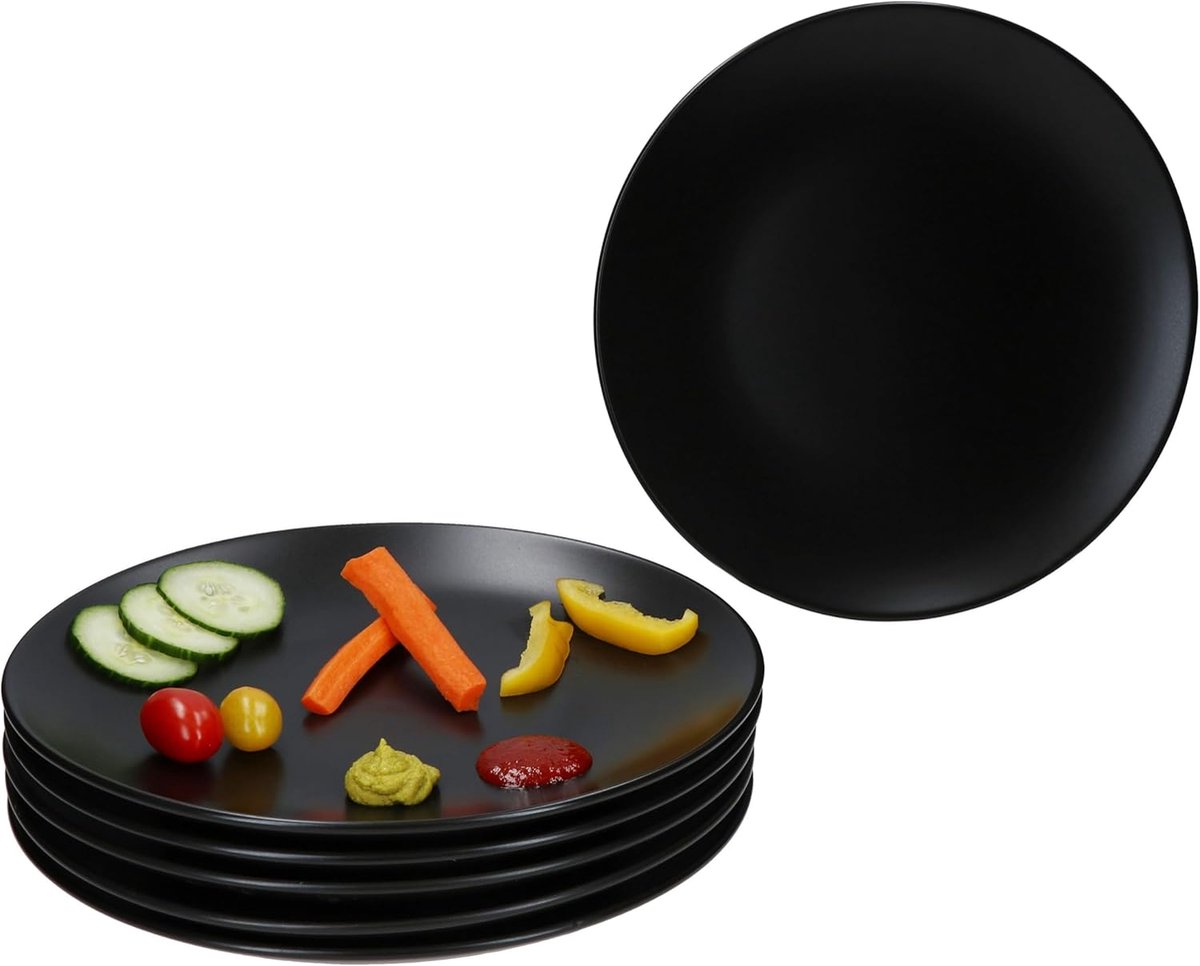 Set van 6 Zwarte Platte Borden Ø 27,5 cm - Perfect voor Ontbijt, Lunch en Diner