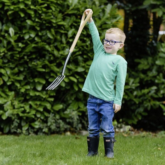 Kinderspatvork - lichte tuinfork voor kinderen van roestvrij staal, kleine hooivork met steel van essenhout, lengte: 71 cm van Esschert Design — afbeelding 2