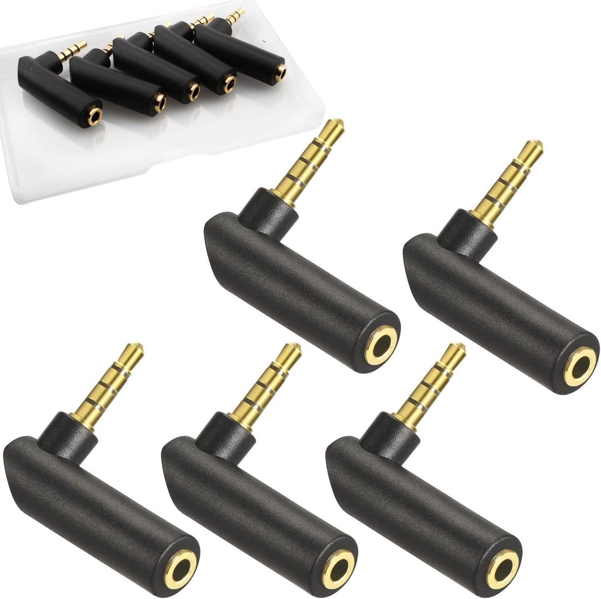 5 Stuks 3,5mm Hoekadapter voor Audio, 90 Graden Rectangular, Goud Geplateerd