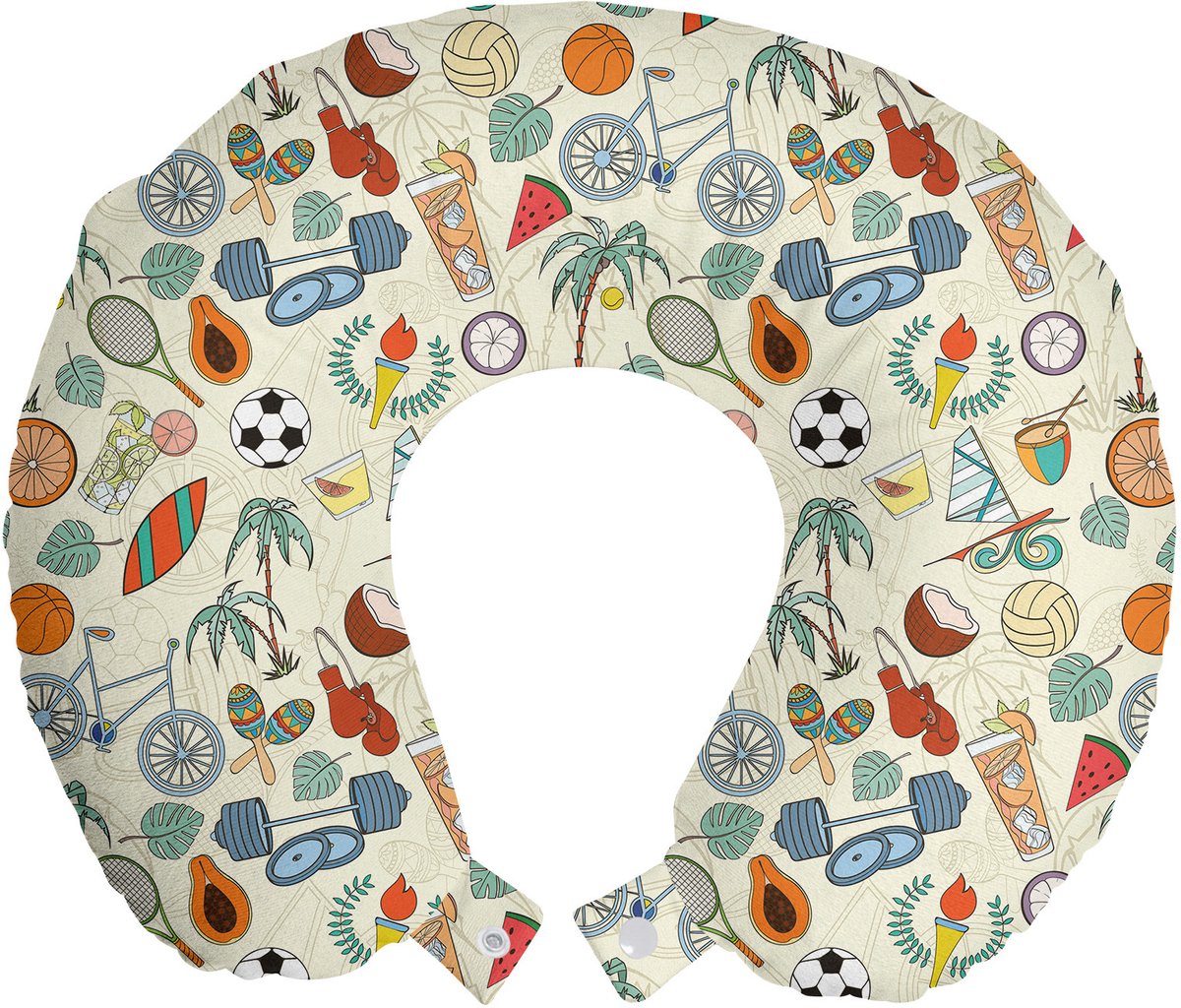 ABAKUHAUS Sport Reiskussen met Neksteun, Cartoonstijl, Schuimrubberen Reisaccessoire voor Vliegtuig en Auto, 30x30 cm, Meerkleurig