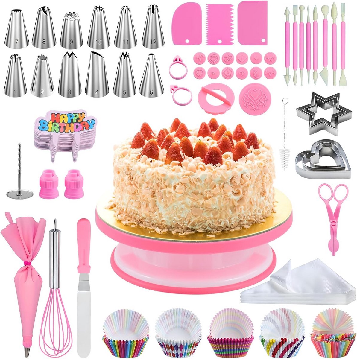 Rotating Cake Plate Set met 255 Accessoires voor Decoratie en Baking