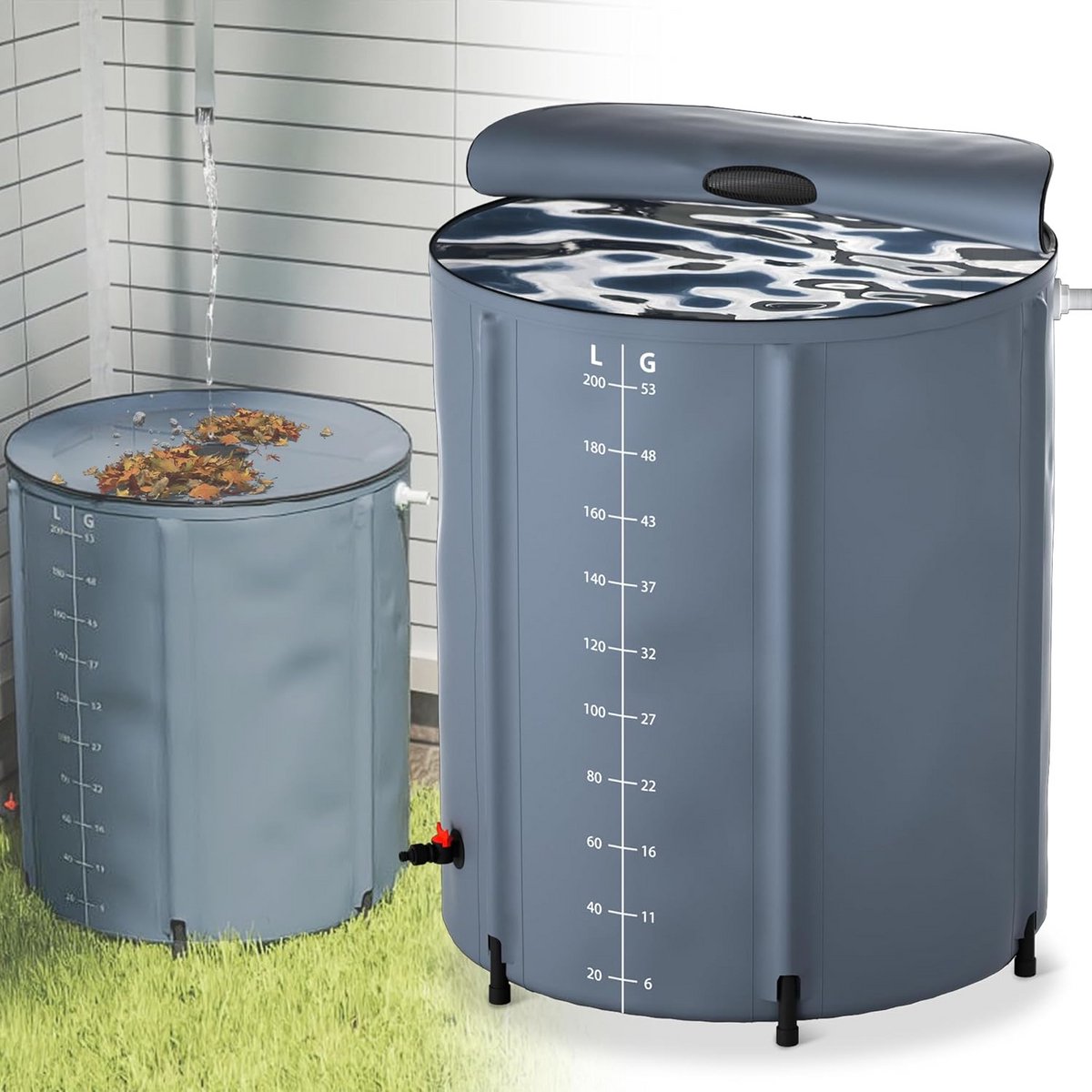 Regenton Opvangbak - Water Tank - Tuin Water Geven - Opvouwbaar Ontwerp - 200 Liter - Grijs