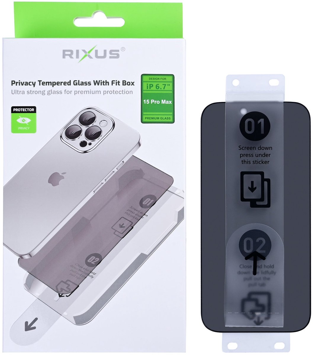 Rixus Privacy Tempered Glass With Fit Box For Apple iPhone 15 Pro Max