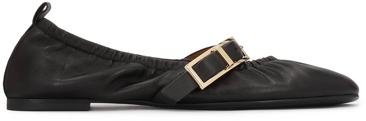 Black ballerinas with elastic around the upper