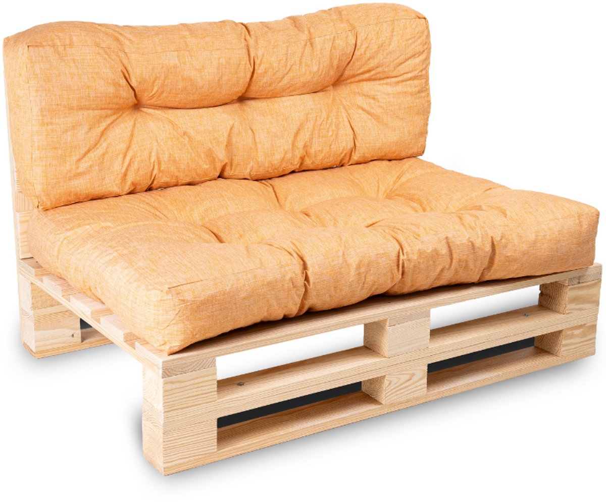 Bananair - Palletkussens Set - Tuinkussens voor Palletbank - 1x Zitkussen 120x80x15 cm & 1x Rugkussen 120x40x15 cm - Oranje
