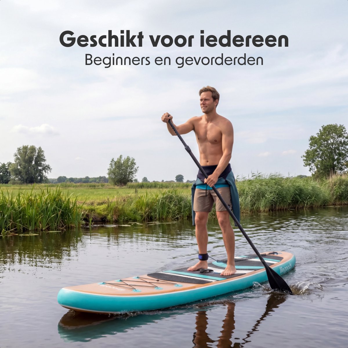 LifeGoods PaddlePro SUP Board - met Zitje - Opblaasbaar Paddle Board - Complete Set - Max. 150KG - 320x81cm - Hout/Mintgroen – foto 3