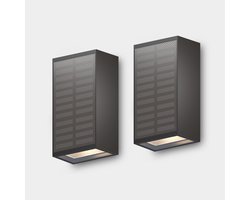 Calex Birindisi Solar Wandlamp - Warm Wit up & down Licht - op zonne‑energie - Draadloos - Waterdicht - Zwart - 2-pack