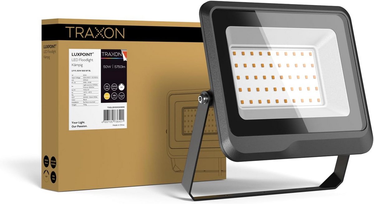 Krachtige LED Schijnwerper Zwart - 50W Buitenlamp IP65 - Koel Wit Licht 6500K