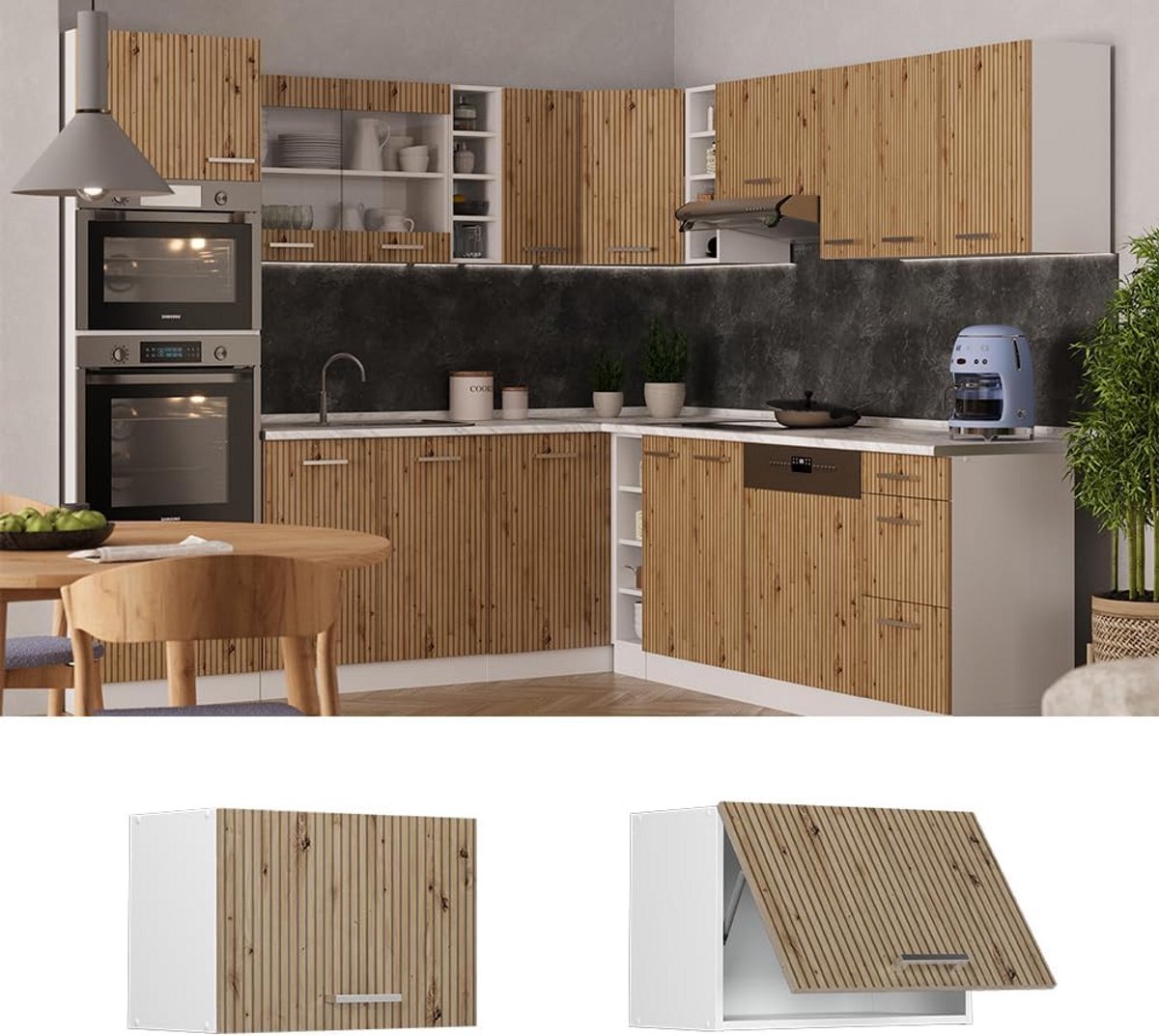 Keuken Hang Kast Artisanaal Eiken en Wit - 60 cm Breed Wandmeubel