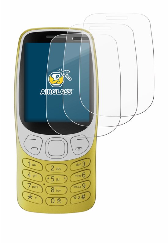 Transparante screenprotectors op een gele Nokia 3210.