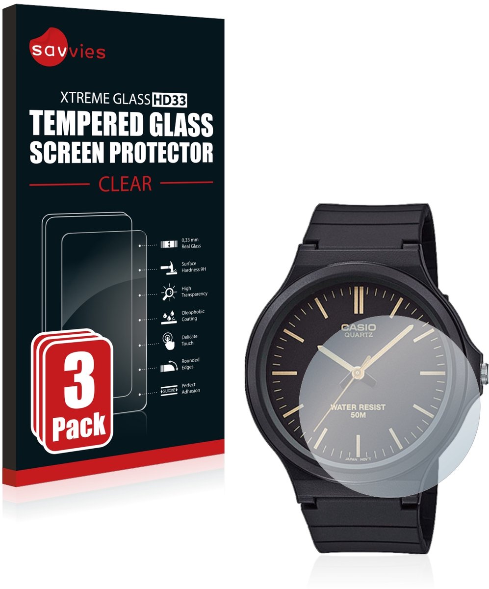 Savvies - Glas Screenprotector voor Casio Unisex MW-240 - Gehard Beschermglas 9H 3 Stuks