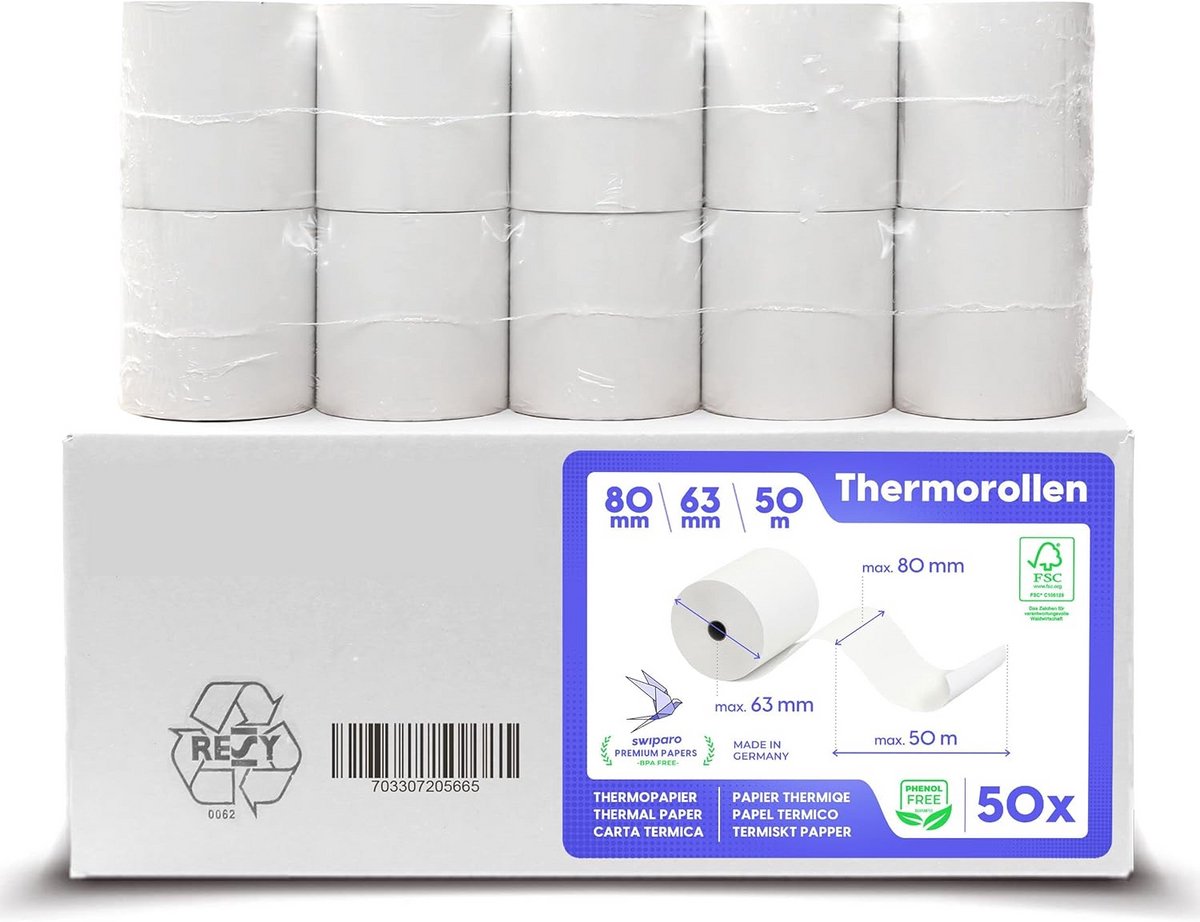 Universele Thermorollen Kassarollen 80x63mm voor Kassasystemen en Bonprinters