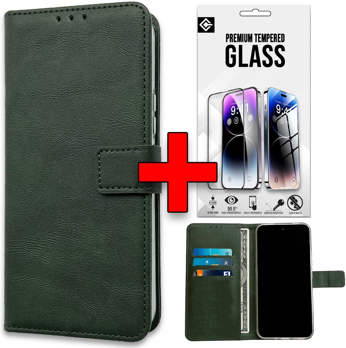 Casemania Hoesje & Glas Geschikt voor Apple iPhone 17e - Groen - Portemonnee Book Case - Glazen Screenprotector