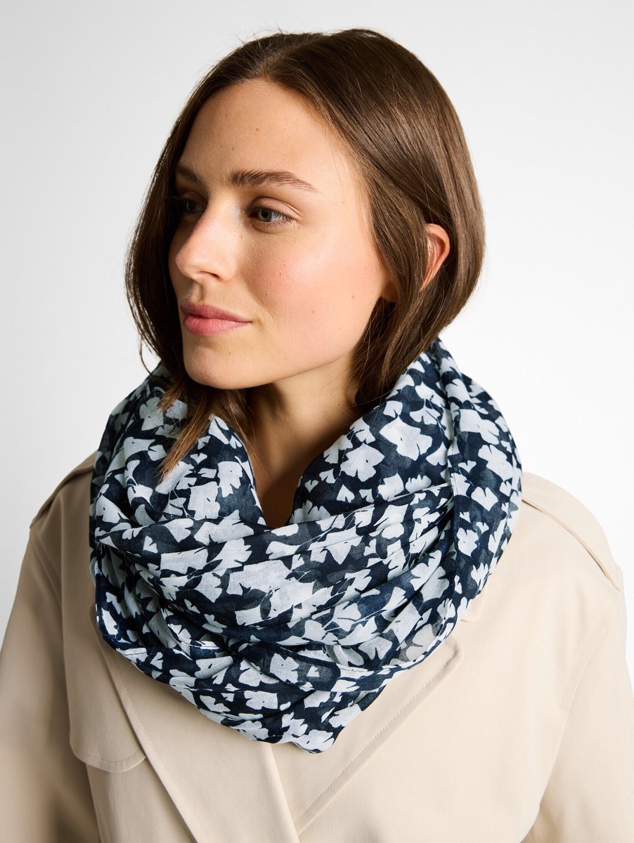 Tom Tailor - Loop-sjaal met patroon - Maat ONESIZE - blue ginkgo minimal