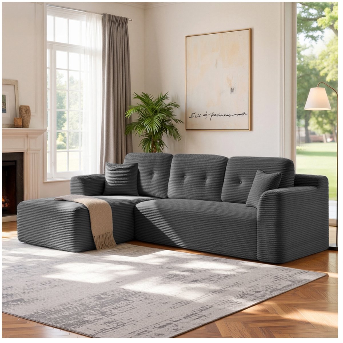 Modulaire hoekbank – 244 cm breed – Met chaise longue aan de linkerzijde – Leigrijs – Geen montage vereist