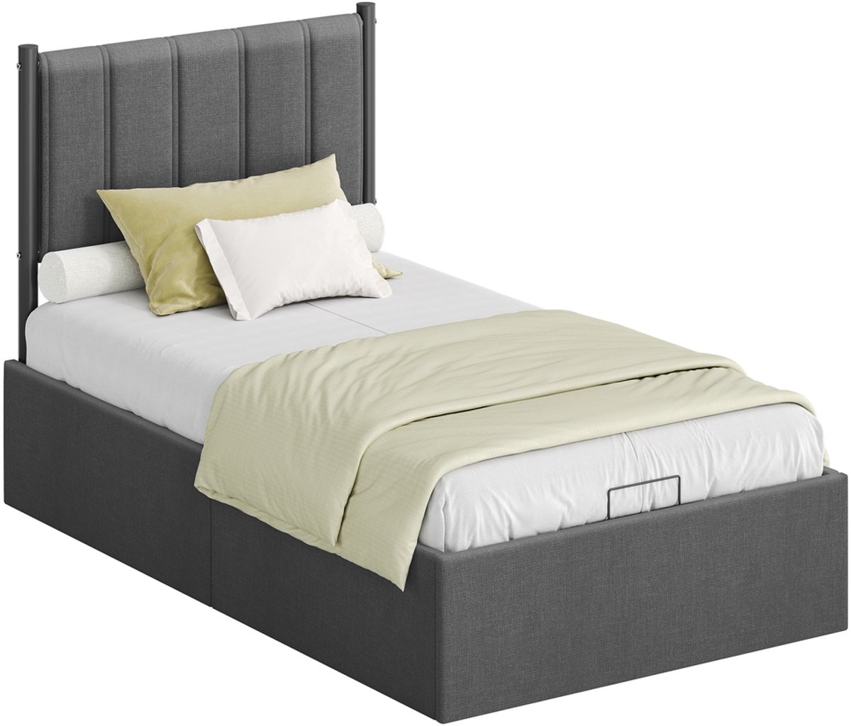Bedframe – 160 x 200 cm – Opklapbare lattenbodem – Opbergruimte onder het bed – Donkergrijs