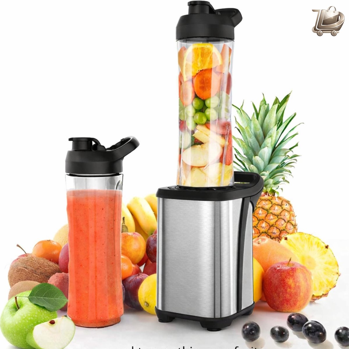 Mini Smoothie Maker 350W met 2x 600ML Tritan BPA-Vrije Flessen - RVS Blender - Draagbare Standmixer - Smoothie en Shake Maker - Geschikt voor Babyvoeding - Zilver