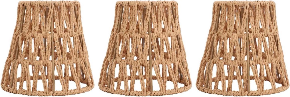 3 Pack Lampenkappen van Papier Gevlochten Touw - Decoratief, Faux Rotan - Voor E14 Lampen - Geschikt voor Tafel en Vloerlampen
