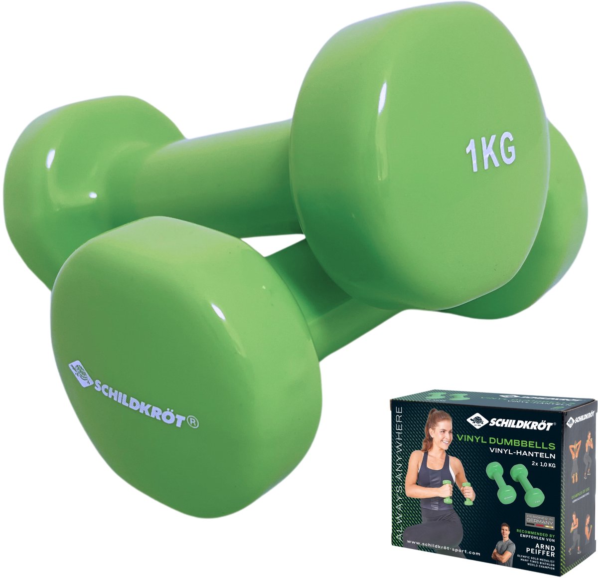Schildkröt dumbbells fitness set 2x1kg - vinyl gewichten thuis trainen.