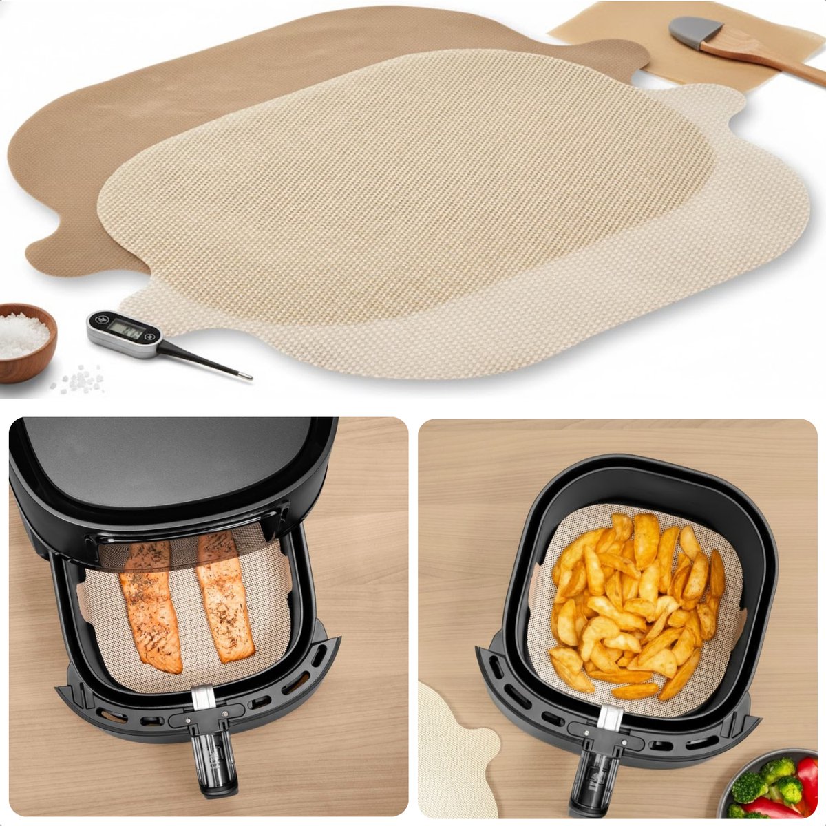 Cheqo® Airfryer Bakpapier - Bakpapier Airfryer - Airfryer Bakvellen - Bakvellen Airfryer - Airfryer Inlegvellen - Airfryer Inlegpapier - Airfryer Bakpapier Vierkant - Vierkant Bakpapier Airfryer