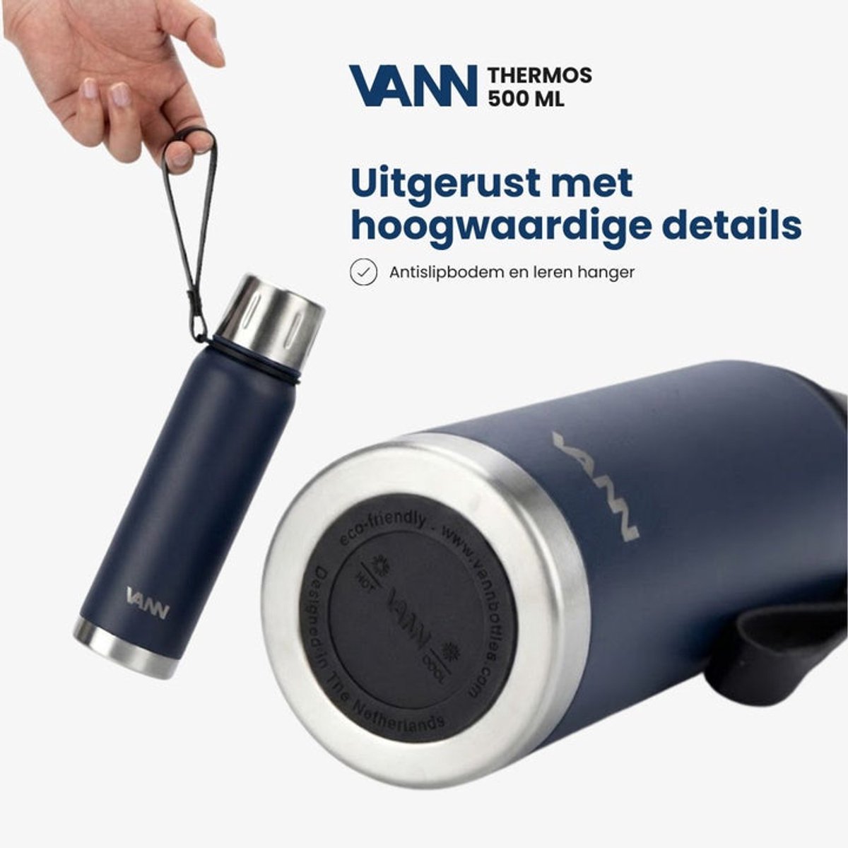VANN® Kleine Thermoskan 500 ML – 3-Wandige RVS Thermosfles voor Koffie & Thee – 2-in-1 Dop als Beker – 100% Plasticvrij – Donkerblauw – VANN Ritual Thermos® — cadeau in Koken & Dineren - foto 3