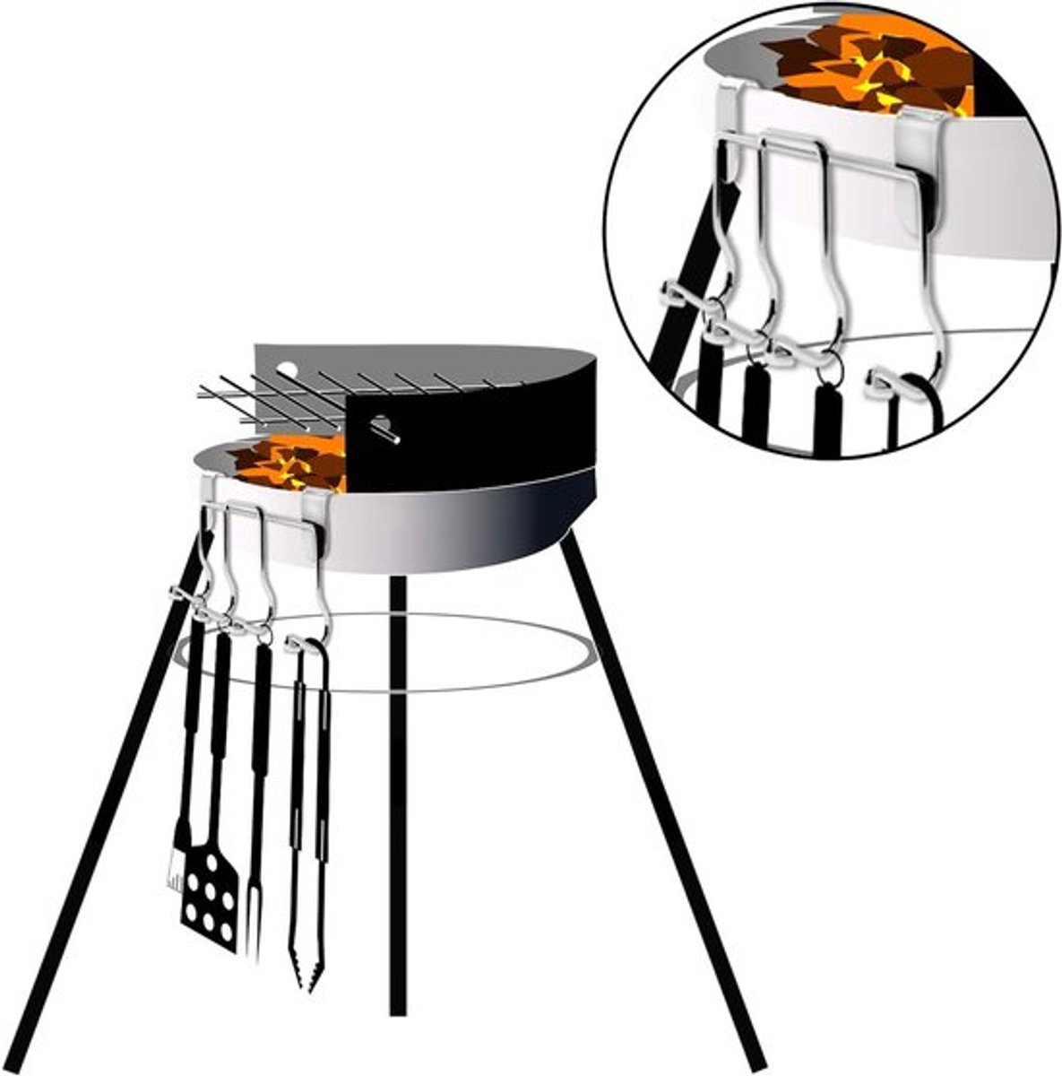 Candala grillbestekhouder met 4 haken, hang grillaccessoires direct aa
