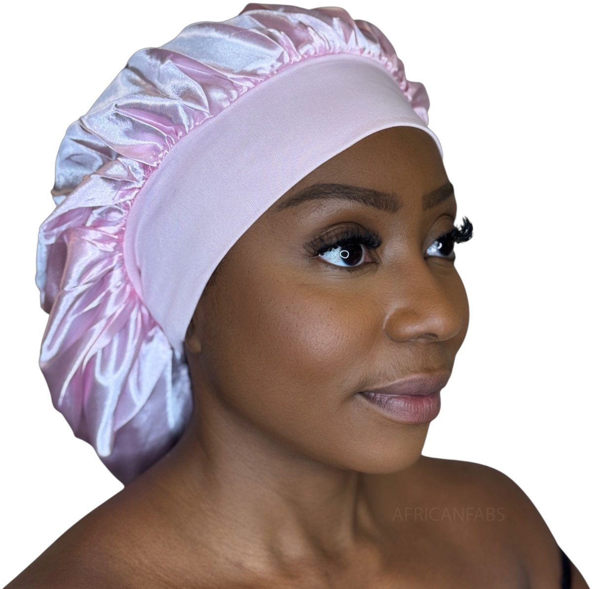 Satijnen Haar Bonnet - Roze met hoofdband (Satijnen Slaapmuts ) – AfricanFabs®