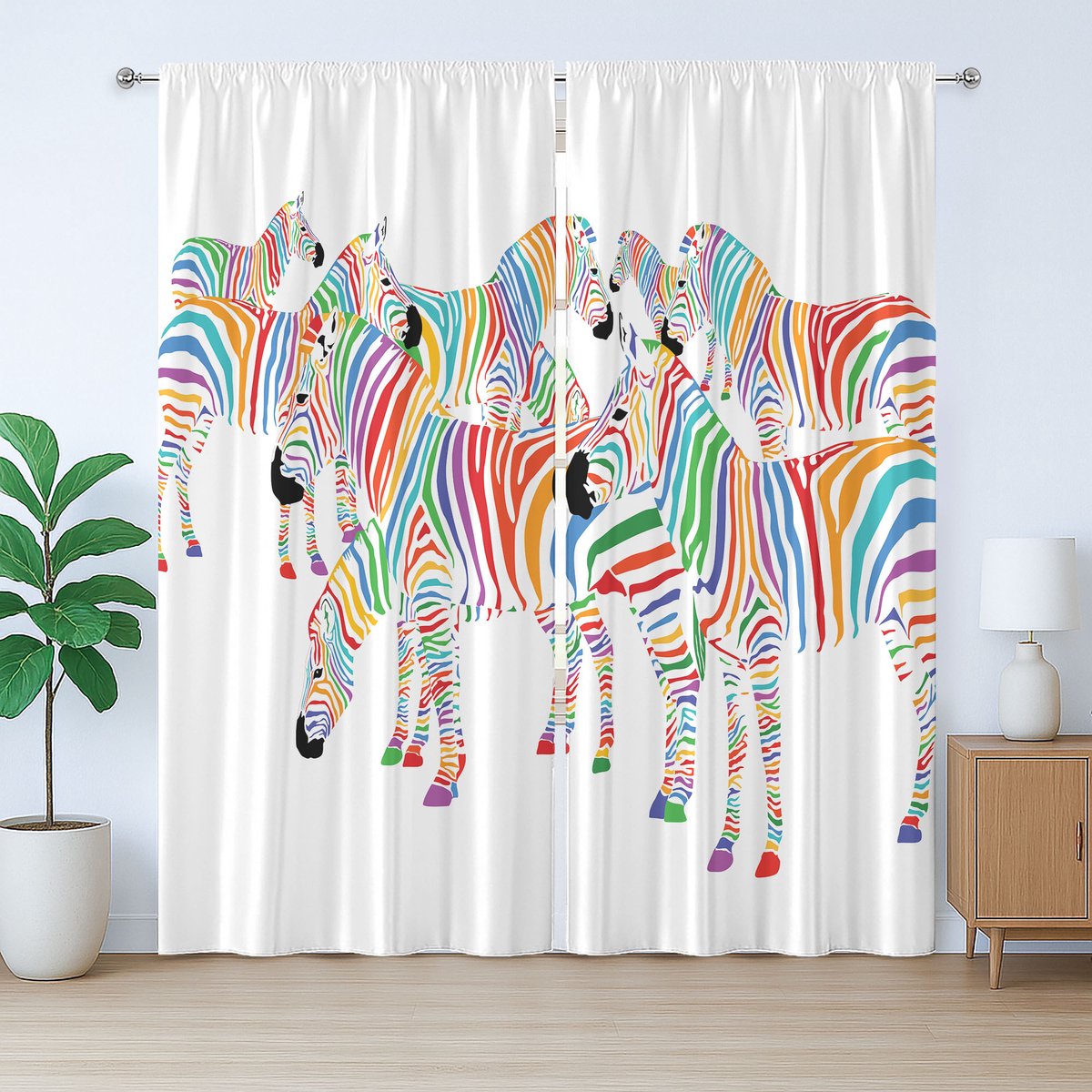ABAKUHAUS Leuk rustiek gordijn, kleurrijke dieren, geplooid gordijn voor de slaapkamer met lussen en haken, 280 x 245 cm, rood, groen, geel