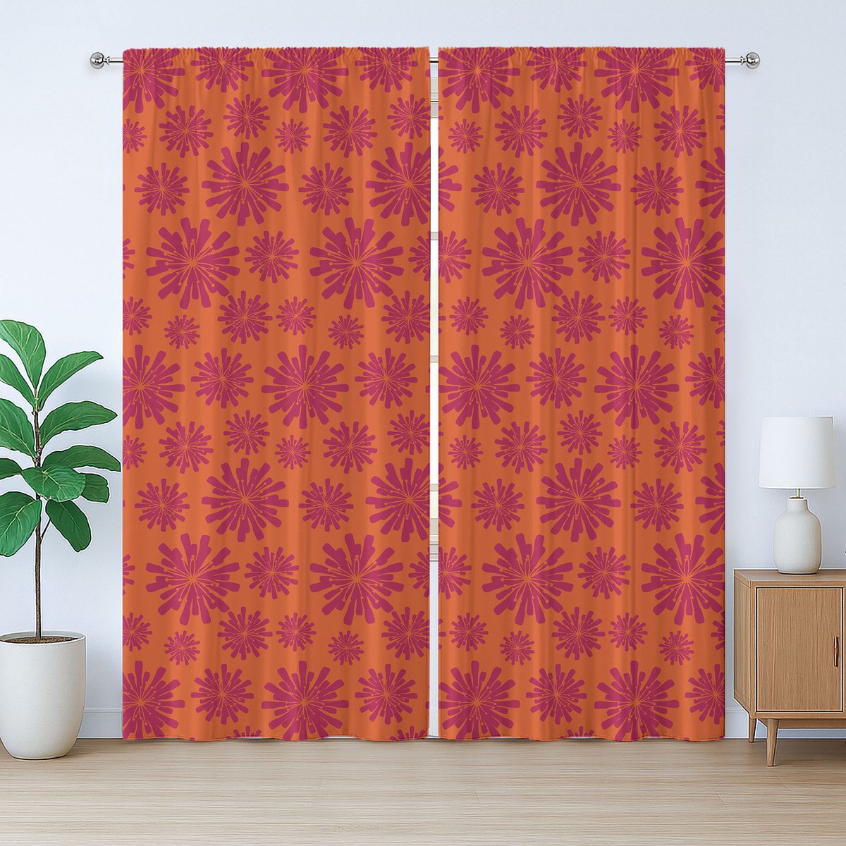 ABAKUHAUS Modern Rustiek Gordijn, Opvallende Bloemenprint, met Bandjes, Lussen en Haken voor de Woonkamer, 280 x 245 cm, Scharlaken Kastanjebruin