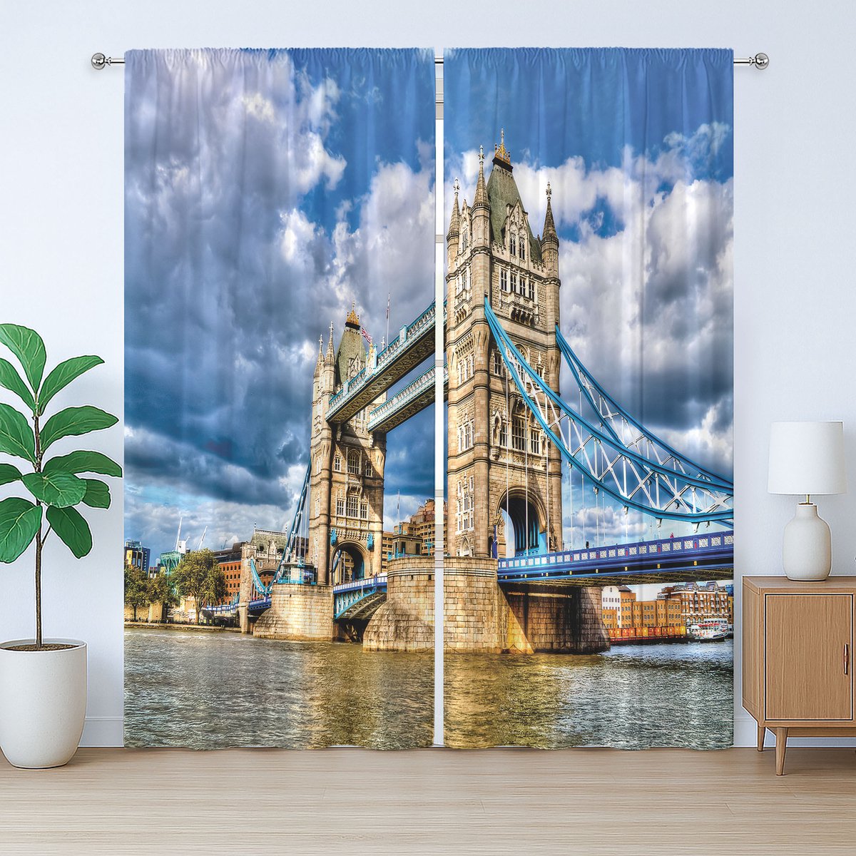 ABAKUHAUS London Rustiek Gordijn, Brits erfgoed, Universele Gordijnen met Bandjes, Lussen en Haken voor de Woonkamer, 280 x 225 cm, Blauw Meerkleurig