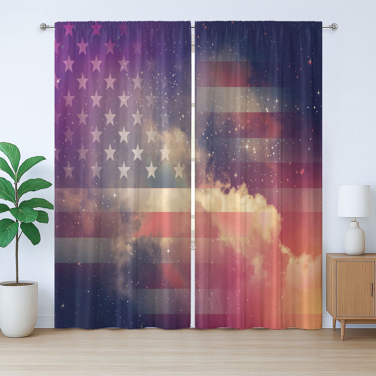 ABAKUHAUS Ruimte Rustiek Gordijn, Bewolkte Nacht USA, Slaapkamergordijn met plooien, lussen en haken, 280 x 225 cm, Wit Rood Violet
