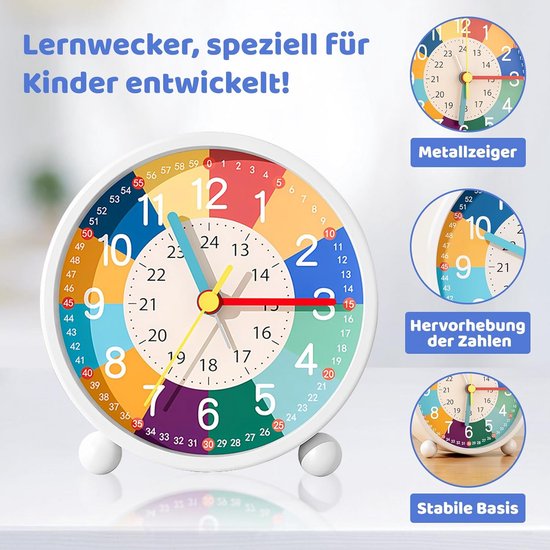 Kinderalarmklok Analoge Wekker Zonder Tikken met Nachtlampje Leerwekker van Merkloos — afbeelding 2
