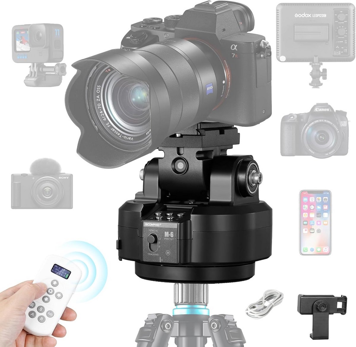 Gemotoriseerde 360° Panoramische Statiefkop met Afstandsbediening en Gezichtsherkenning