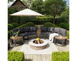 OKWISH Tuin Loungeset 4 Tot 6 Personen 4x 2 Zitsbank Met Tafels Modulair Metalen Frame Grijze Kussens