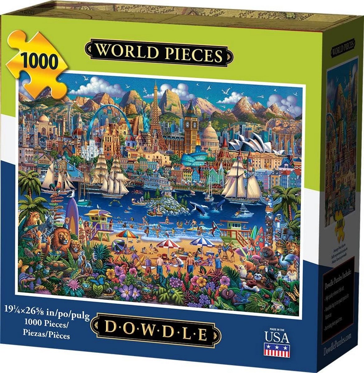 1000 Stukjes Legpuzzel Wereld: Collage van Bergen, Oceanen en Menselijke Prestaties