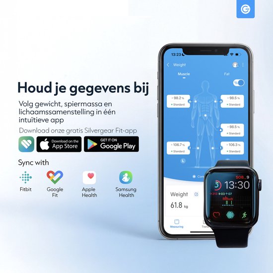 Silvergear Weegschaal met Lichaamsanalyse 14x - Bluetooth - Gehard Glas - Slimme Personenweegschaal - met App - Zwart