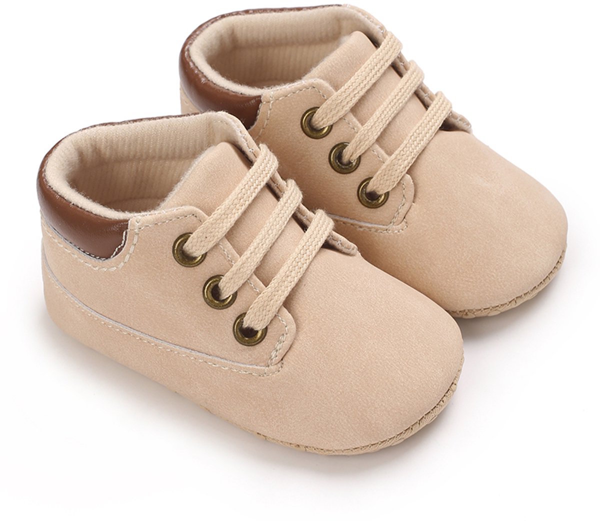 Ukkie Slofjes Babyschoenen Levi Beige Maat 17 - Jongens en Meisjes - Veters - antislip - zachte zool