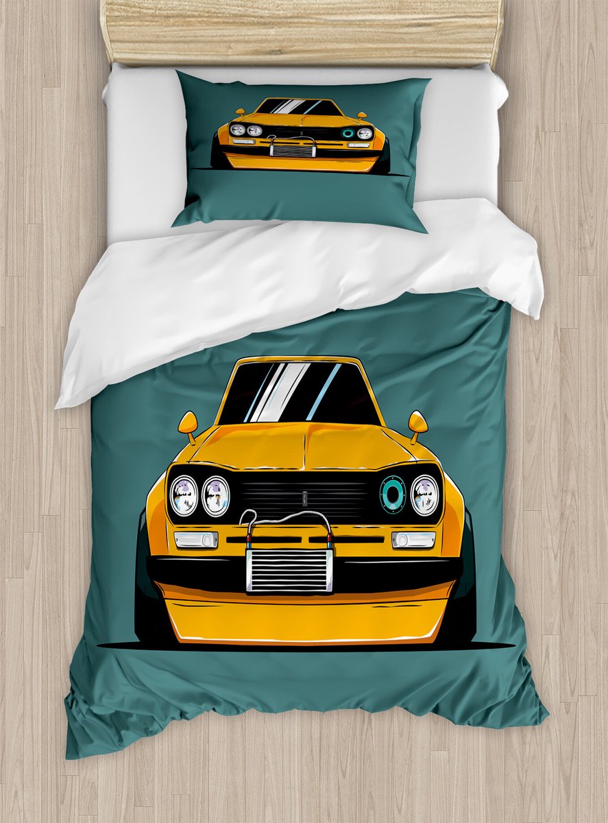 ABAKUHAUS Raceauto Dekbedovertrekset voor eenpersoonsbedden, Vintage Auto Voorkant, inclusief kussensloop, 130 x 200 cm