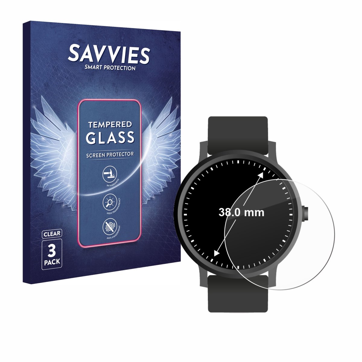 Savvies - Glas Screenprotector voor Ronde Displays (ø: 38 mm) - Gehard Beschermglas 9H 3 Stuks